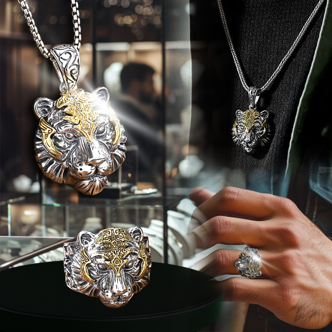 Set anillo plata y dije tigre